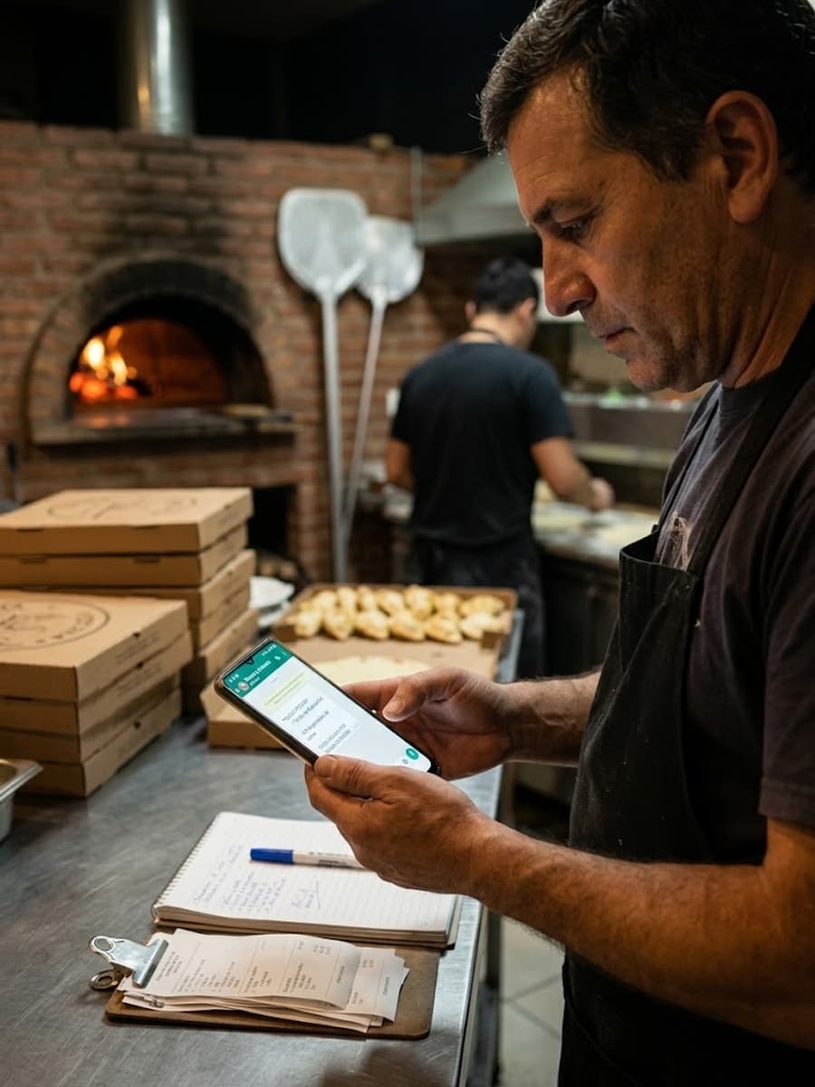 Cocina de un local trabajando con los pedidos del día